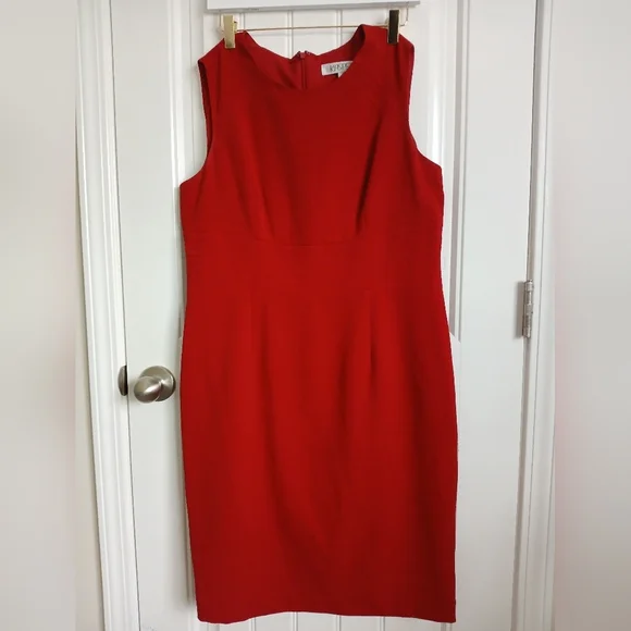 Kasper Red Sheath Midi Dress Crew Neck Sleeveless - Picture 2 of 4
